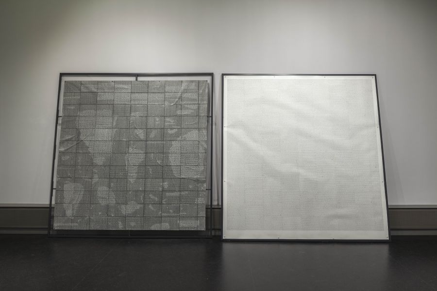 Nadine Fecht: privileged, 2016, Diptychon, Tinte auf Kohlepapier und Kohle auf Papier, je 260 x 250 cm, Foto: Kunsthalle Mannheim/ Kathrin Schwab © VG Bild-Kunst, Bonn 2019